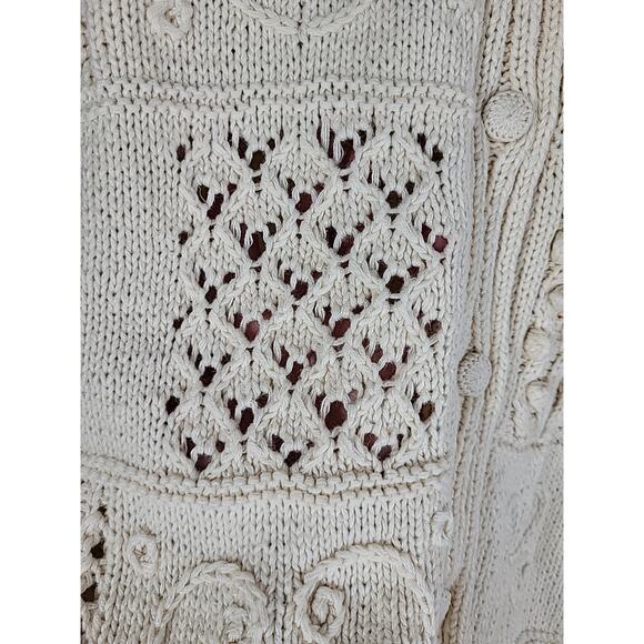 VTG Express Tricot Handknit Cardigan Cream L Patchwork Heart Cottagecore Minimal - Picture 6 of 12